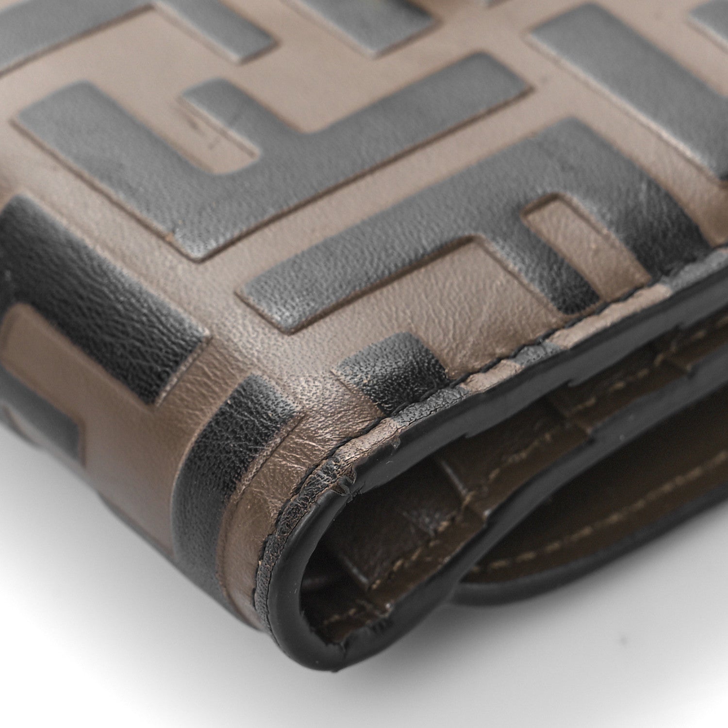 Fendi Vitello Soft F is Fendi Bi-Color FF 1974 Embossed Compact Wallet Maya Black 8 of 9