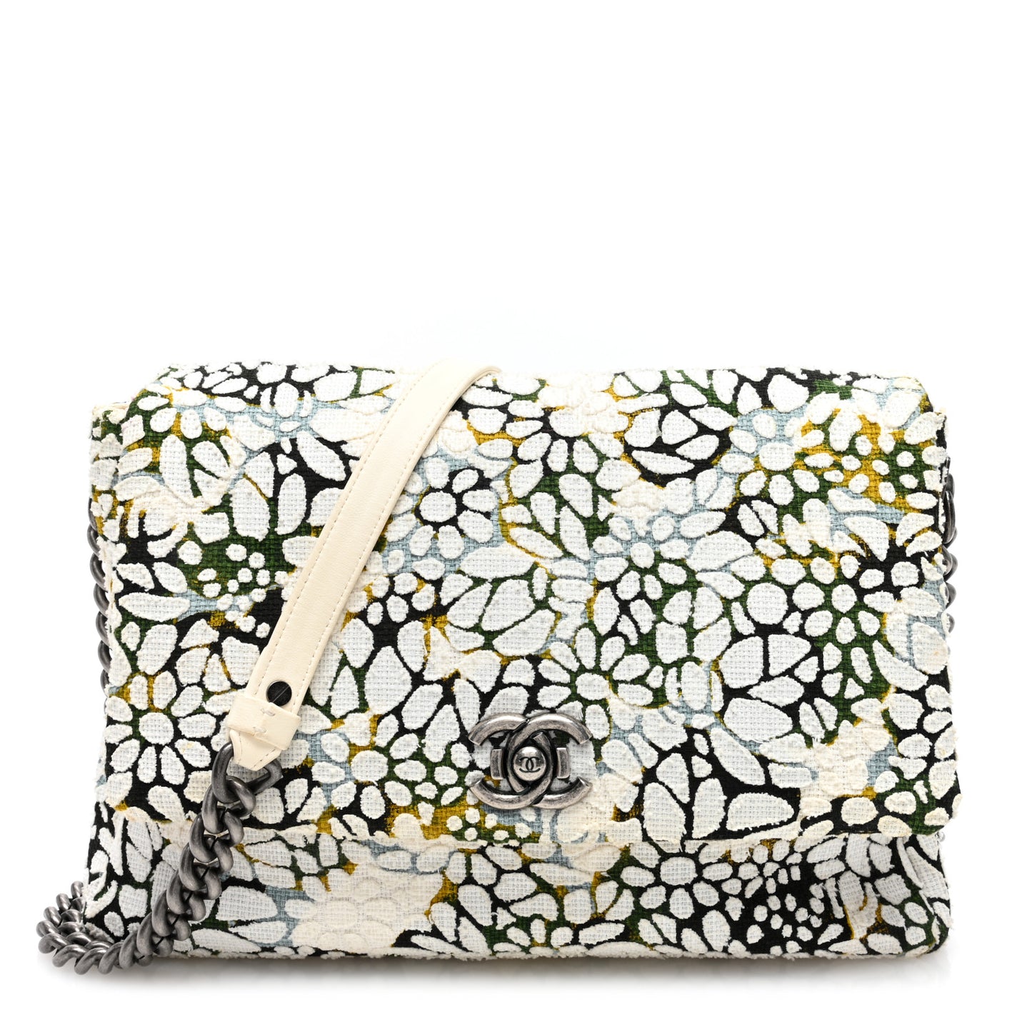 Tweed Quilted Floral Single Flap White