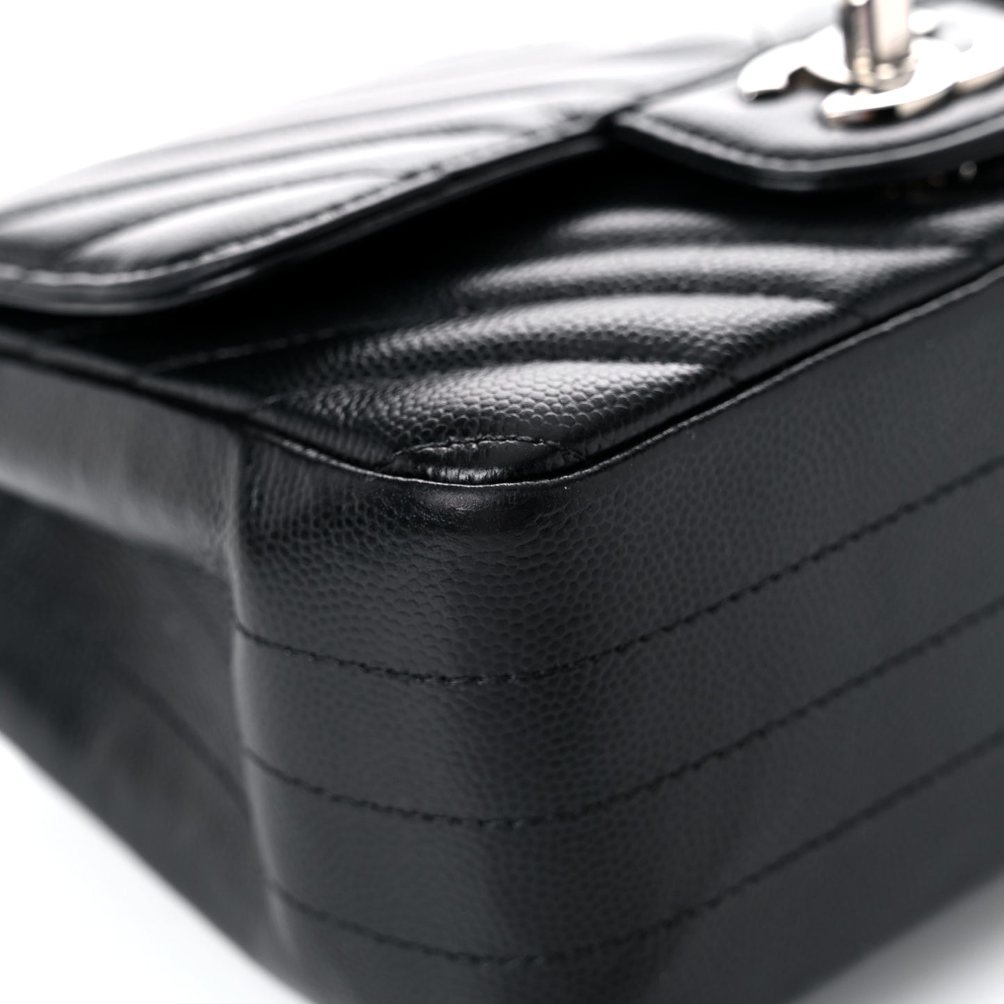Caviar Chevron Quilted Mini Square Flap Black