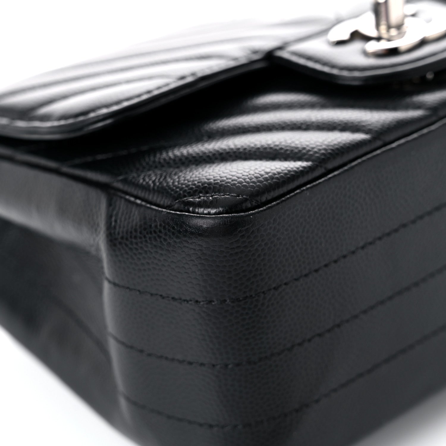 Chanel Caviar Chevron Quilted Mini Square Flap Black 8 of 14