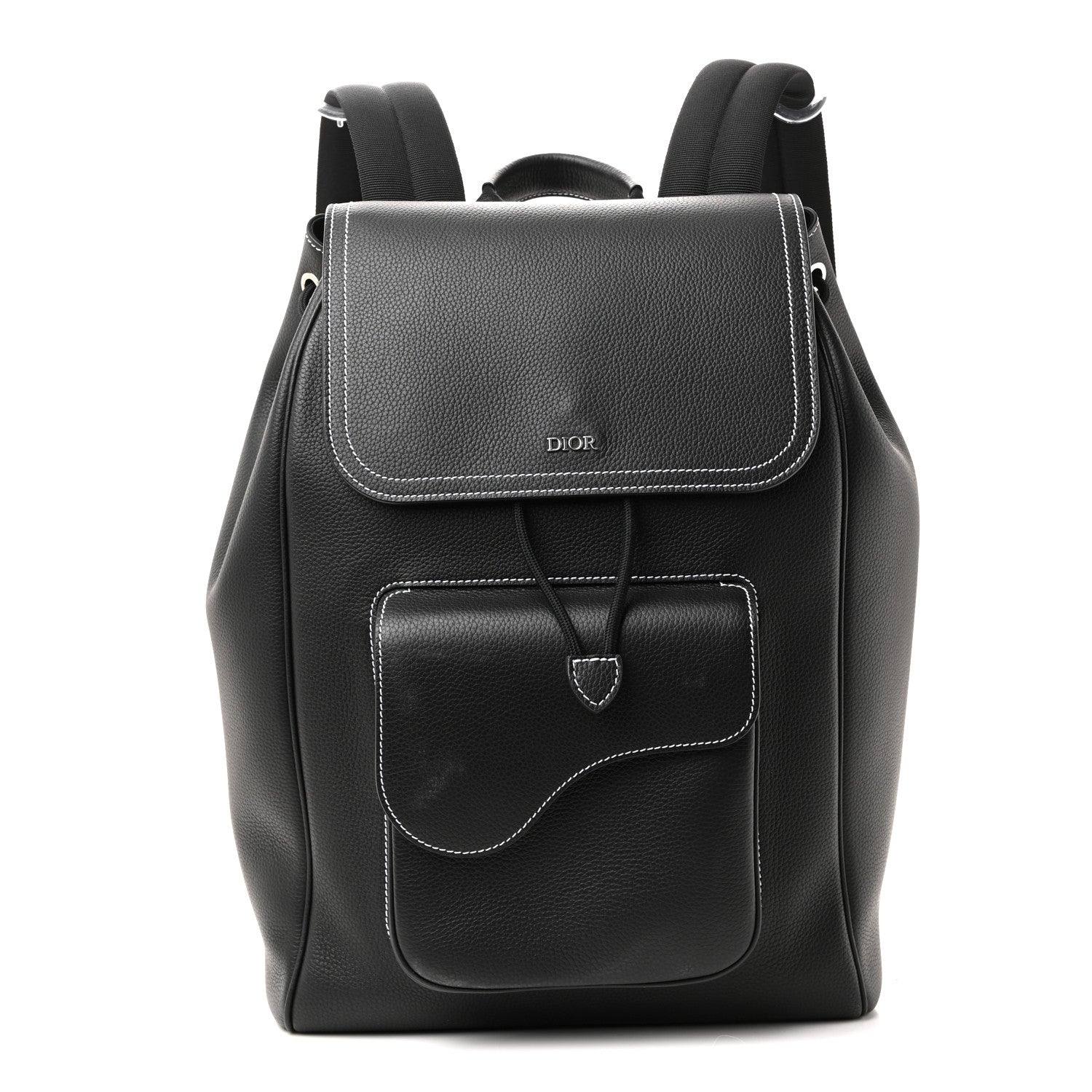 Christian Dior Grained Calfskin Saddle Drawstring Backpack Black 3 of 28