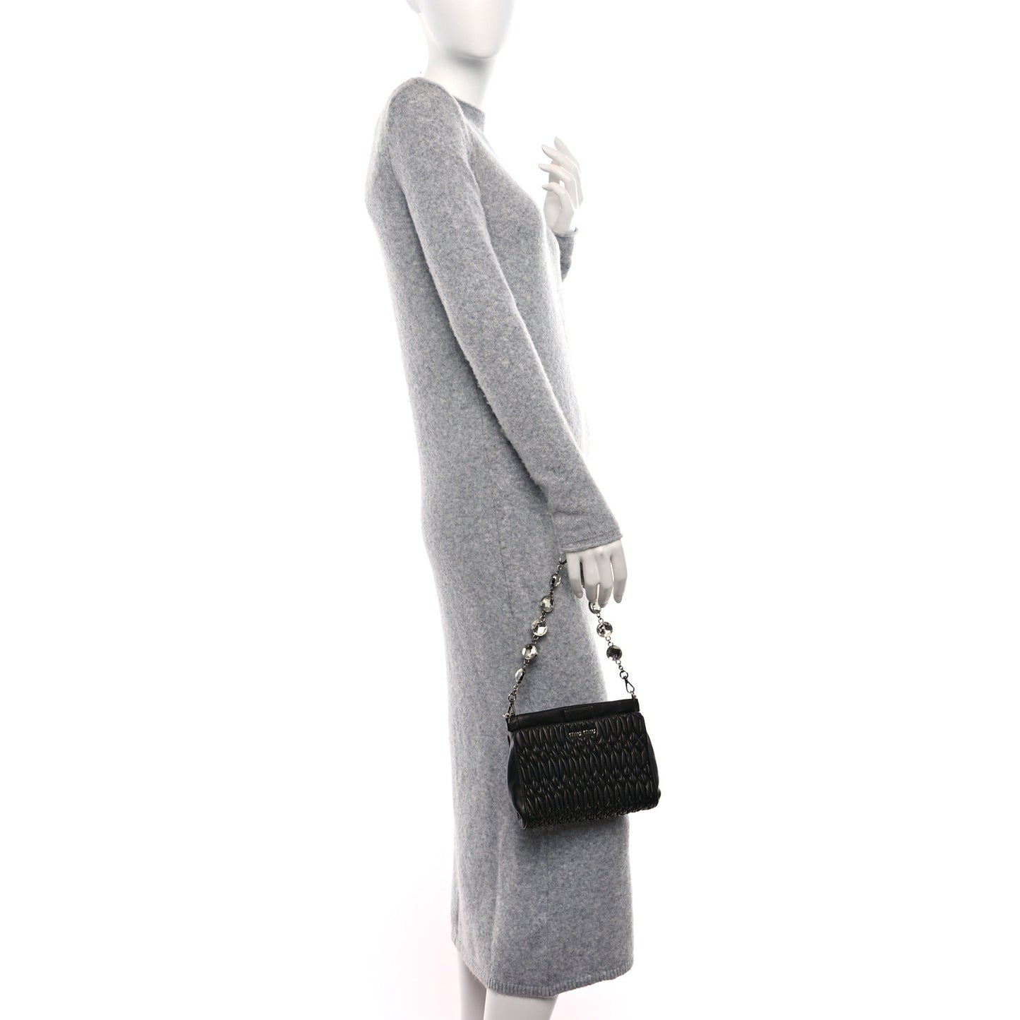 Nappa Matelasse Crystal Shoulder Bag Black