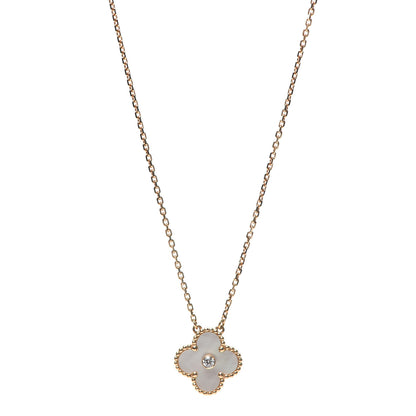 Van Cleef & Arpels 18K Rose Gold Diamond Mother of Pearl Vintage Alhambra Pendant Necklace 1 of 7