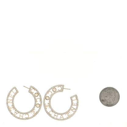 Chanel Crystal Pearl Bow-tiful CC Hoop Earrings Gold 2 of 5