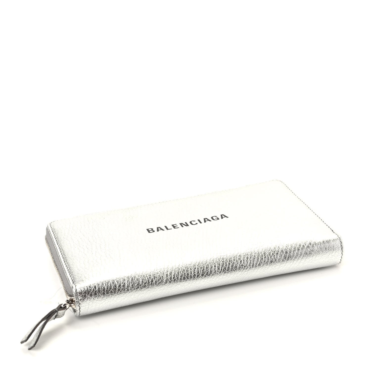 Balenciaga Metallic Goatskin Logo Everyday Continental Zip Around Wallet Argent Black 4 of 8