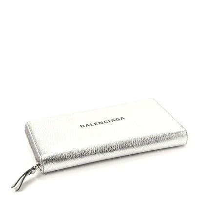 Balenciaga Metallic Goatskin Logo Everyday Continental Zip Around Wallet Argent Black 4 of 8