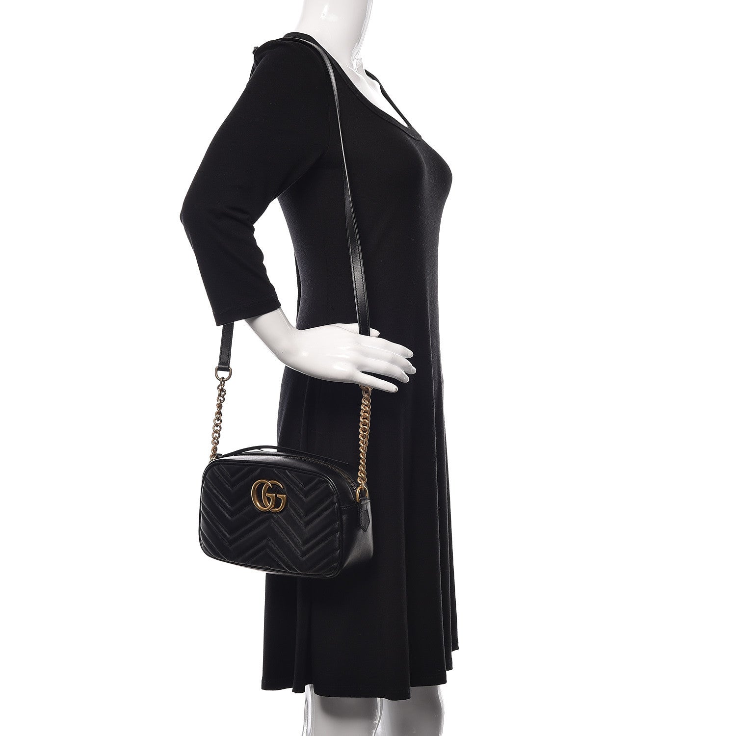 Gucci Calfskin Matelasse Small GG Marmont Chain Shoulder Bag Black 2 of 10