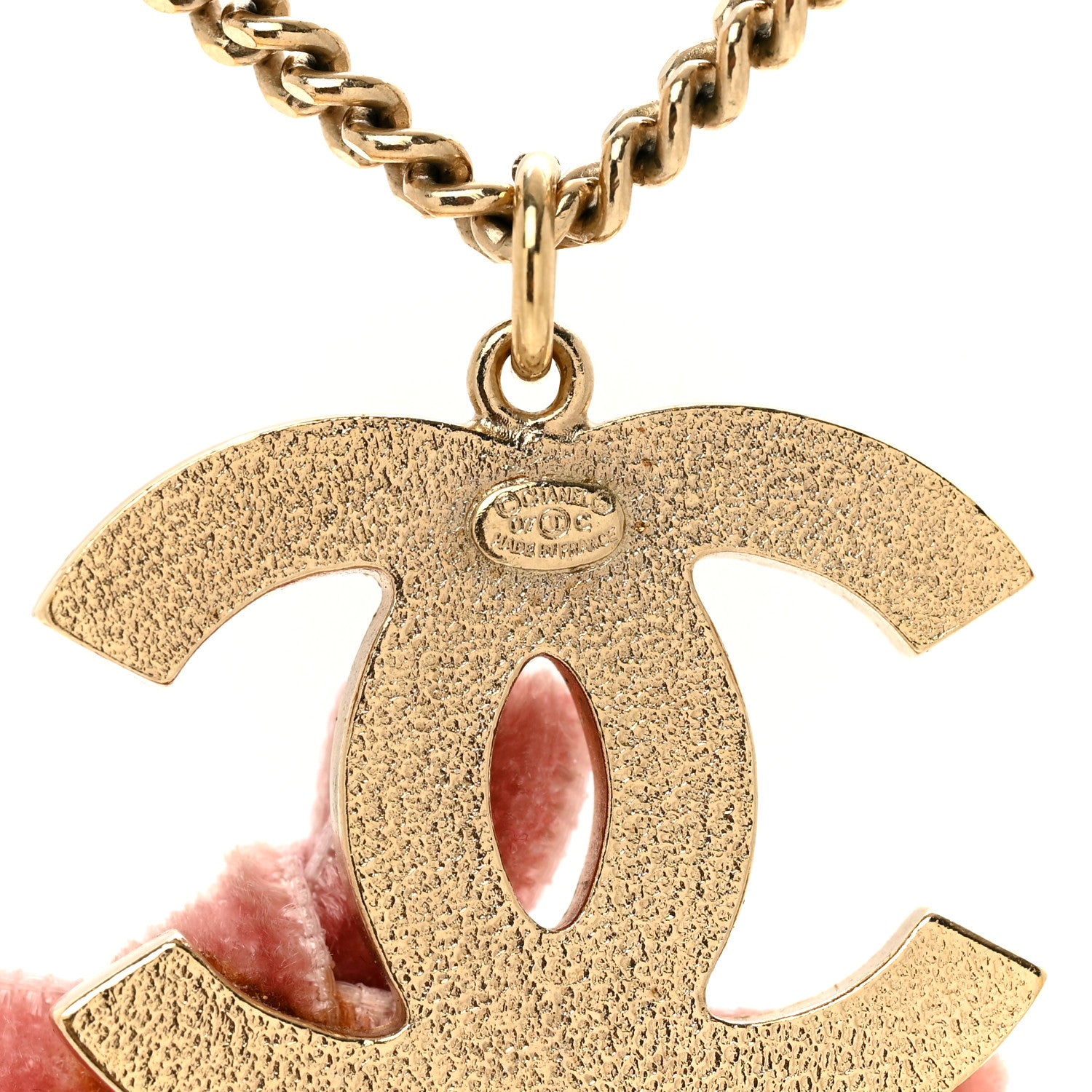 Chanel Metal Enamel Velvet CC Bow Necklace Gold Pink 4 of 4
