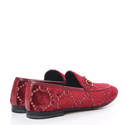 Gucci Velvet Malaga Kid GG Monogram Horsebit Womens Jordaan Loafers 38.5 Red Cipria Romantic Cerise 4 of 9