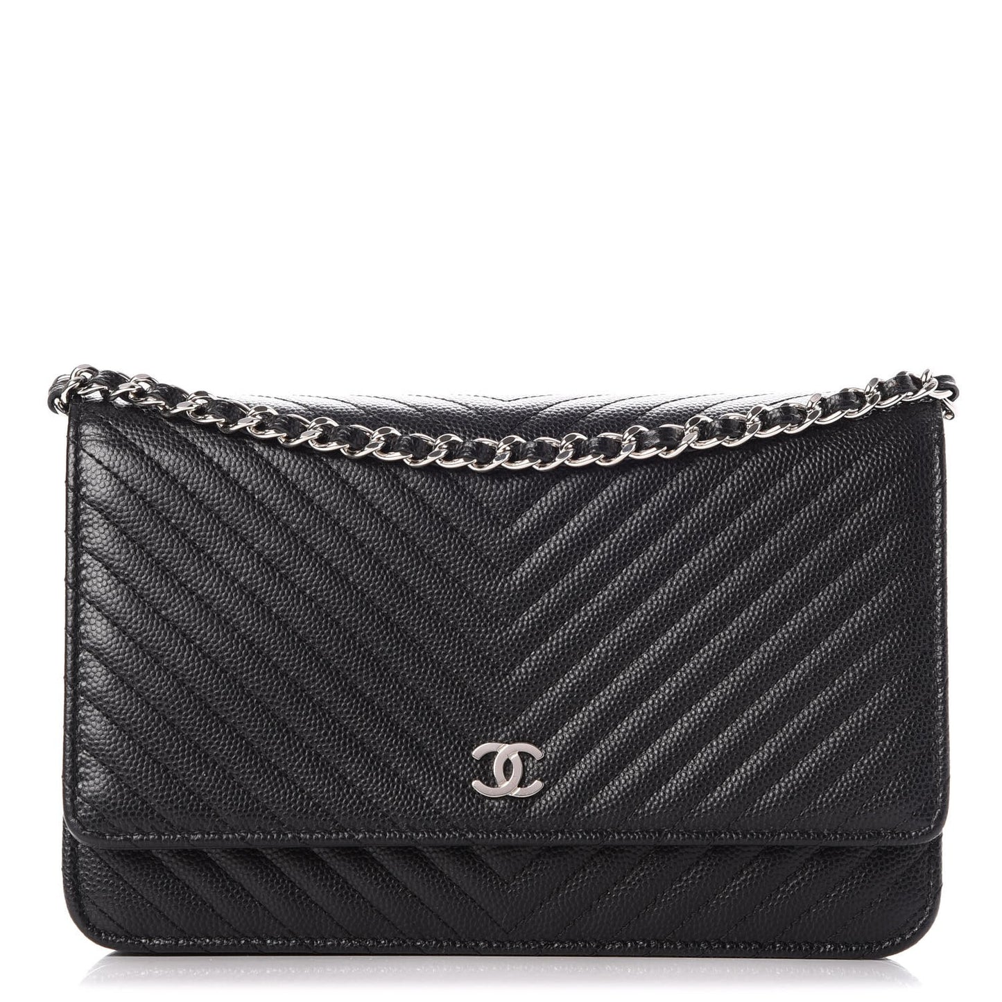 Caviar Chevron Quilted Wallet On Chain WOC Black