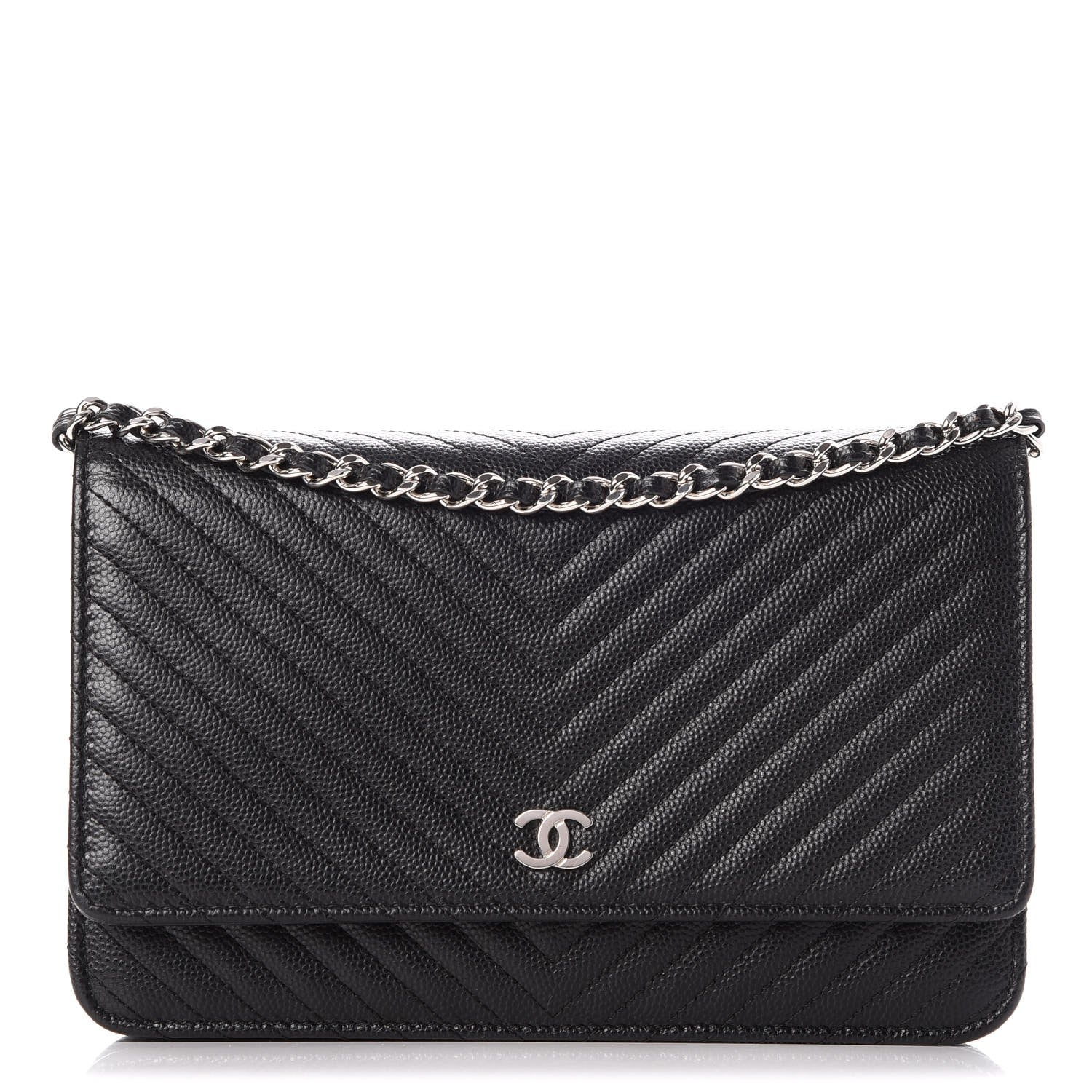 Chanel Caviar Chevron Quilted Wallet On Chain WOC Black 1 of 9