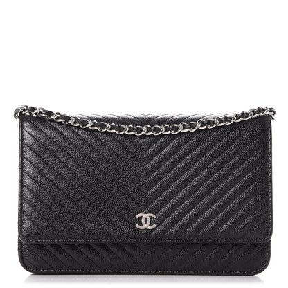 Chanel Caviar Chevron Quilted Wallet On Chain WOC Black 1 of 9
