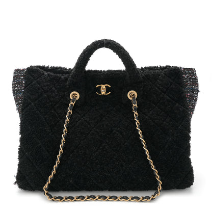 Chanel Shearling Sequin Tweed Shopper Tote Black 1 of 11