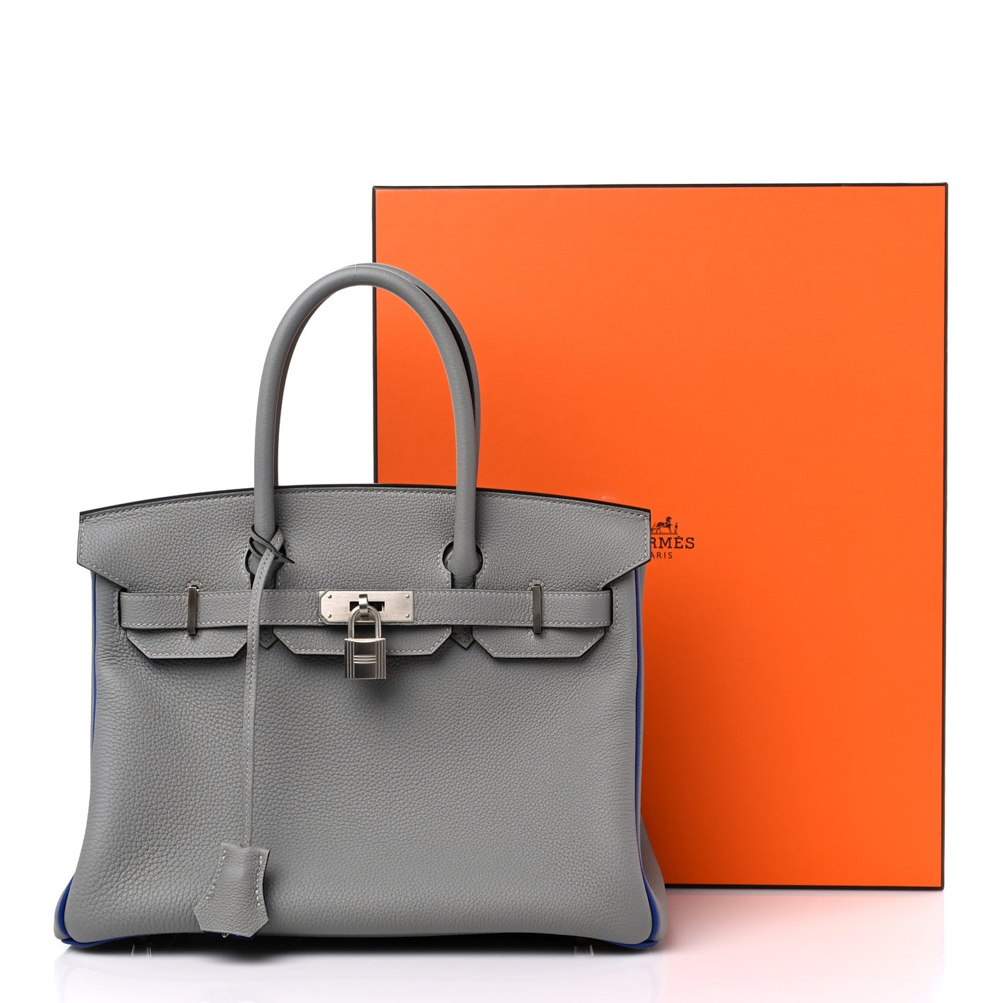 Togo Horseshoe Birkin 30 Gris Mouette Bleu Electrique