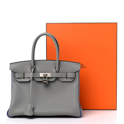 Hermes Togo Horseshoe Birkin 30 Gris Mouette Bleu Electrique 10 of 10