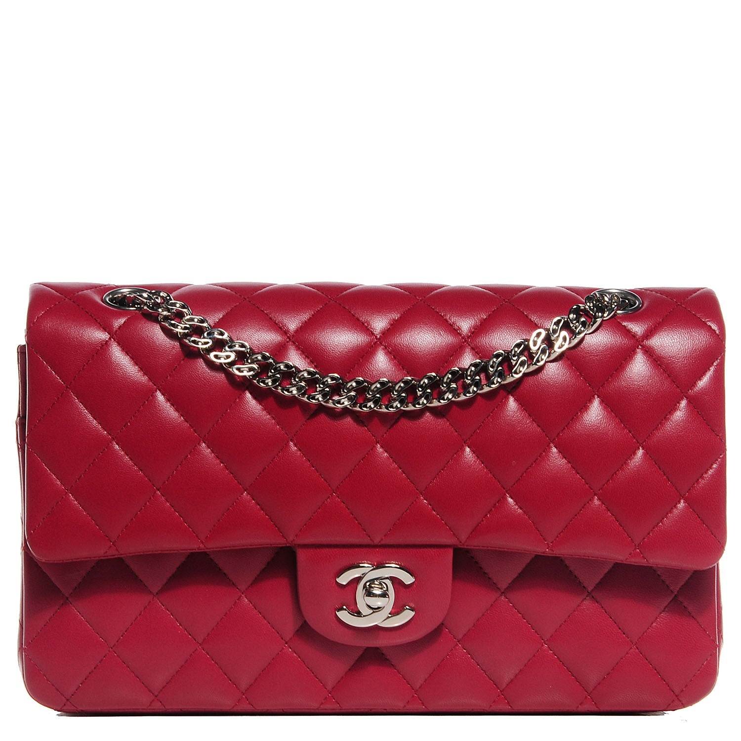 Chanel Lambskin Quilted Medium Double Flap Bijoux Chain Red 1 of 9
