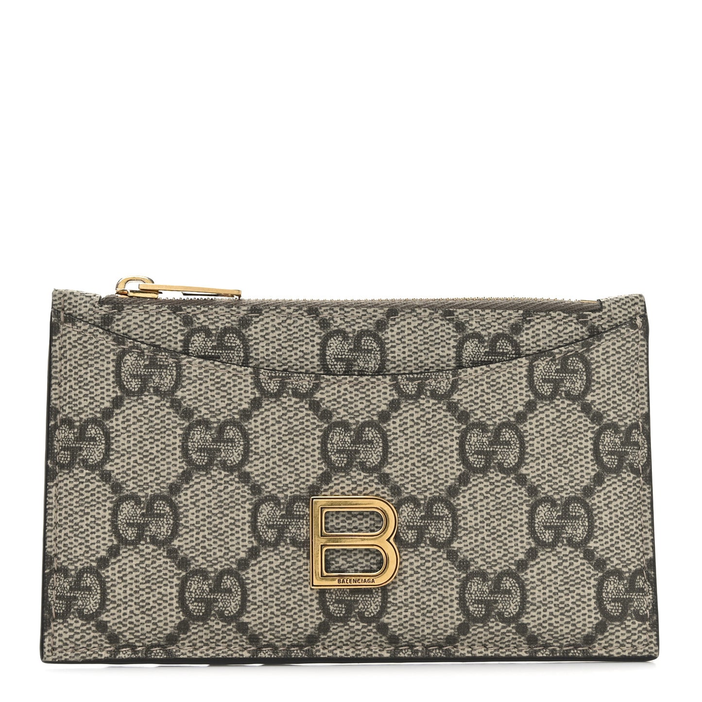 X BALENCIAGA GG Supreme Monogram Zip Card Case Beige Ebony