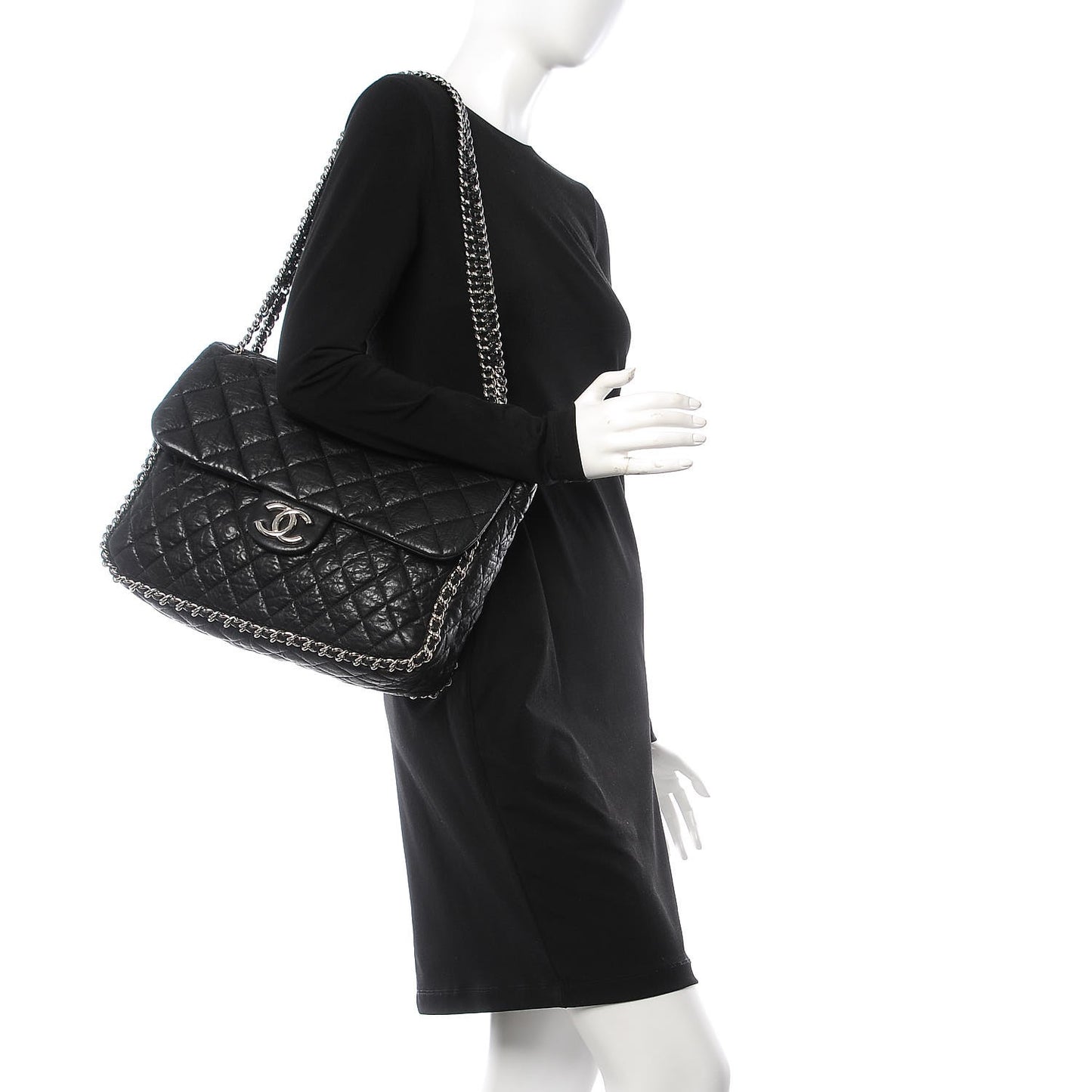 Washed Lambskin Quilted Maxi Chain Around Flap Black