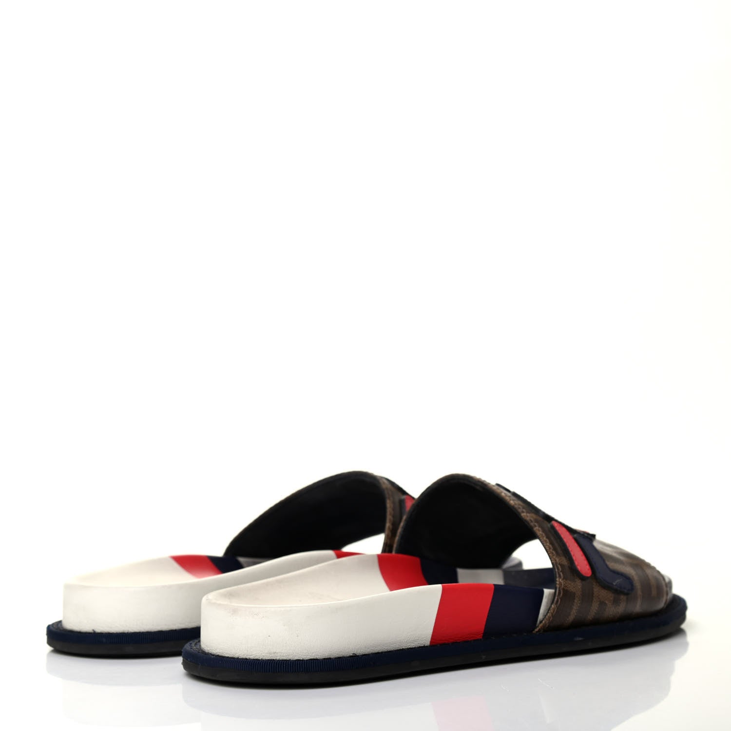 Fendi X FILA Glazed Fabric Calfskin FF 1974 Mania Slide Sandals 38 Mogano Panna Blueberry Caipiroska 4 of 18