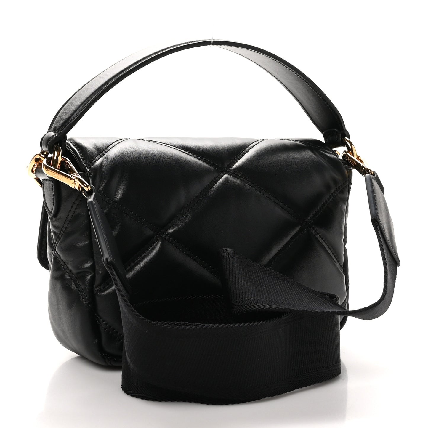 Nappa Quilted Medusa Top Handle Shoulder Bag Black