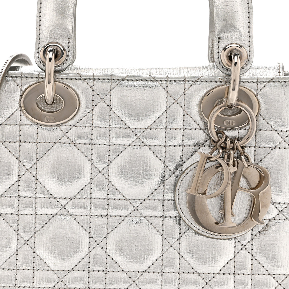 Christian Dior Metallic Grained Calfskin Cannage Small Lucky Badges My Lady Dior Silver 8 of 16