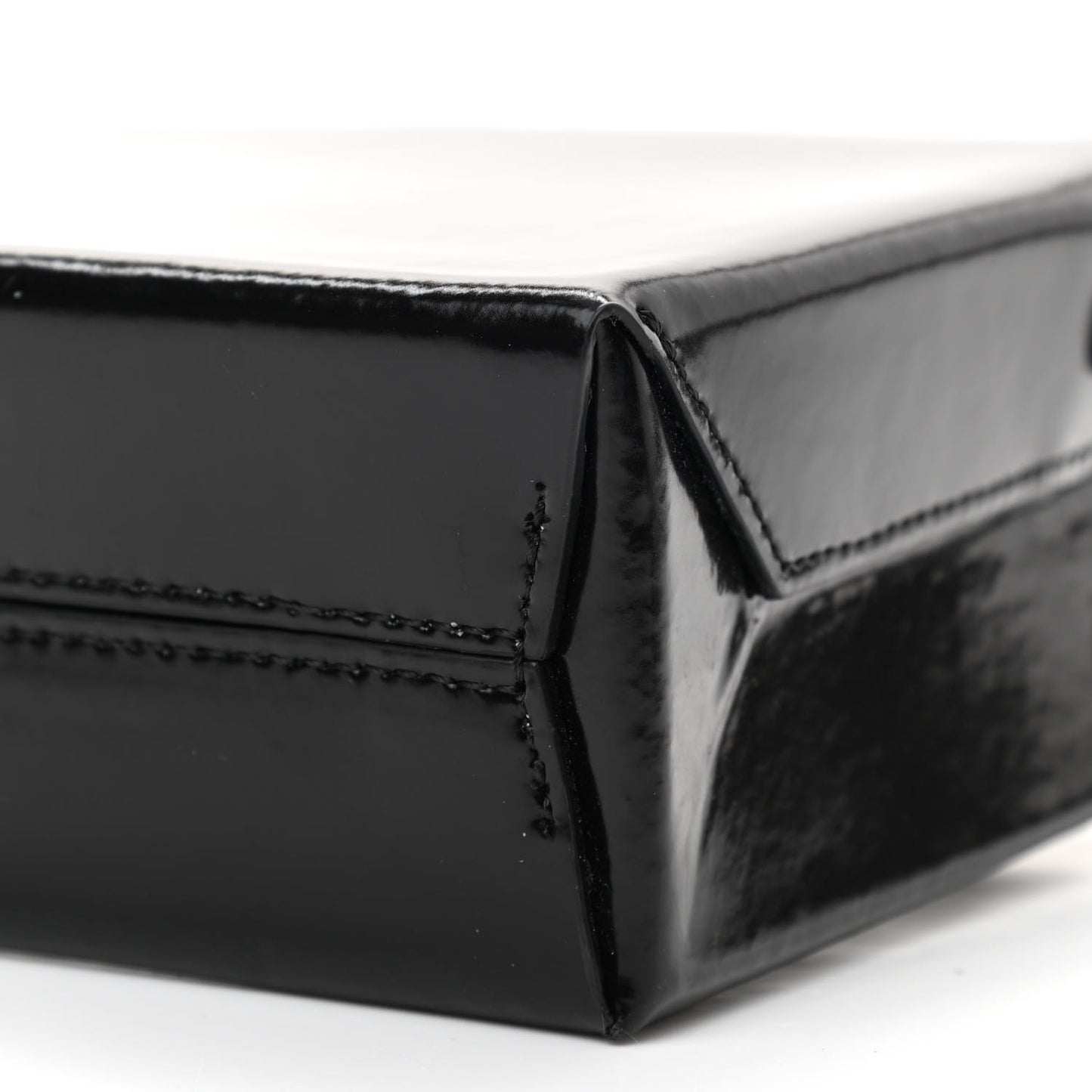 Patent Calfskin Mini Logo Box Bag Black