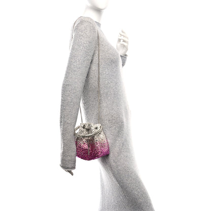 Jimmy Choo Satin Hotfix Crystal Embellished Bon Bon Bucket Bag Candy Pink Silver 2 of 10