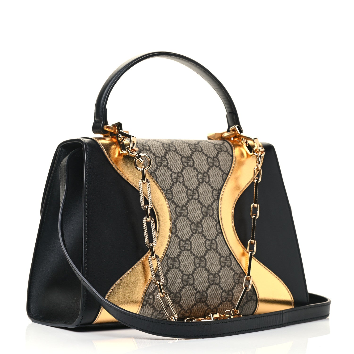 Gucci GG Supreme Monogram Small Osiride Top Handle Bag Black Gold 2 of 4