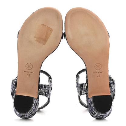 Chanel Tweed CC Chain Sandals 39 Navy Black 6 of 15
