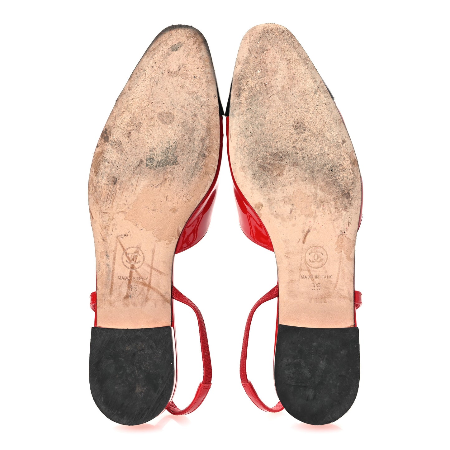 Patent Calfskin Cap Toe CC Slingback Flats 39 Red Black