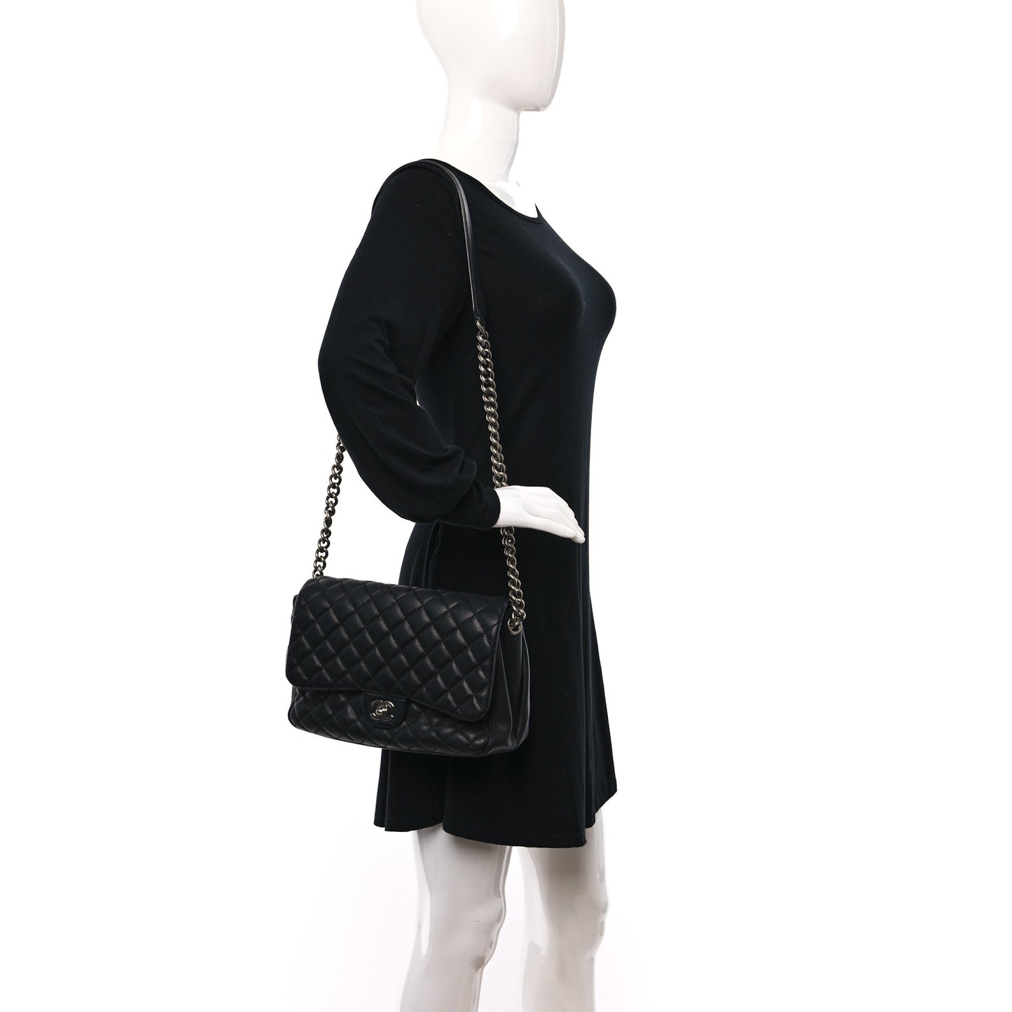 Caviar Quilted Medium Rock In Rome Single Flap Black
