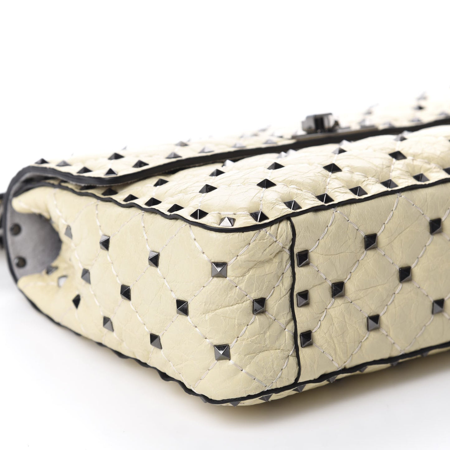 Craquele Nappa Medium Rockstud Spike Shoulder Bag Light Ivory