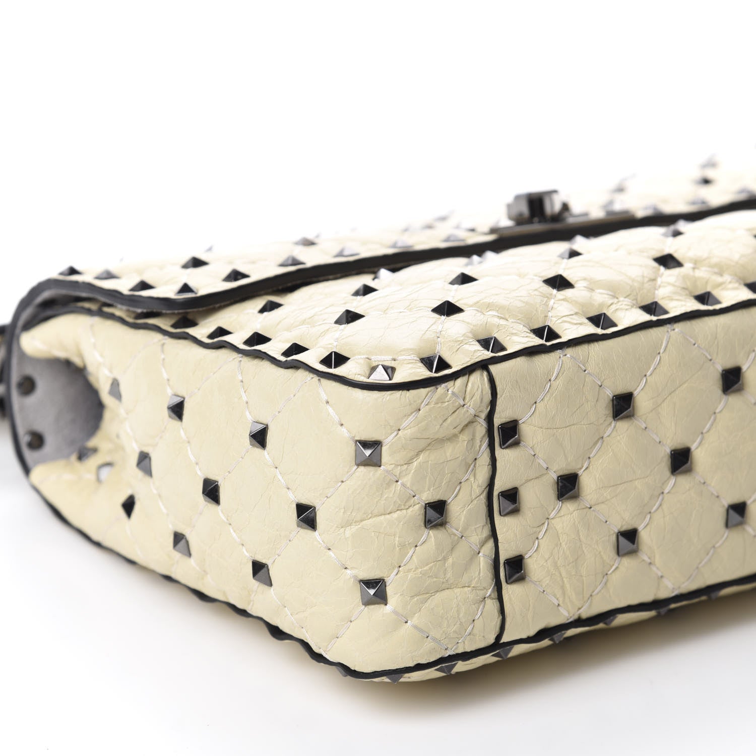 Valentino Garavani Craquele Nappa Medium Rockstud Spike Shoulder Bag Light Ivory 6 of 10