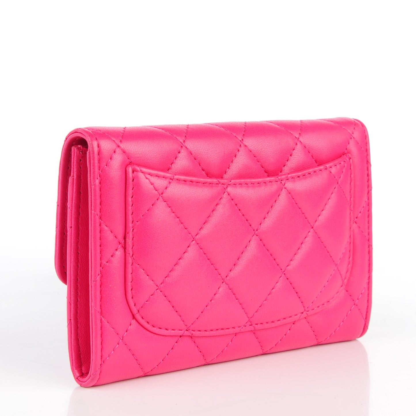 Lambskin Quilted Small Flap Wallet Fuchsia