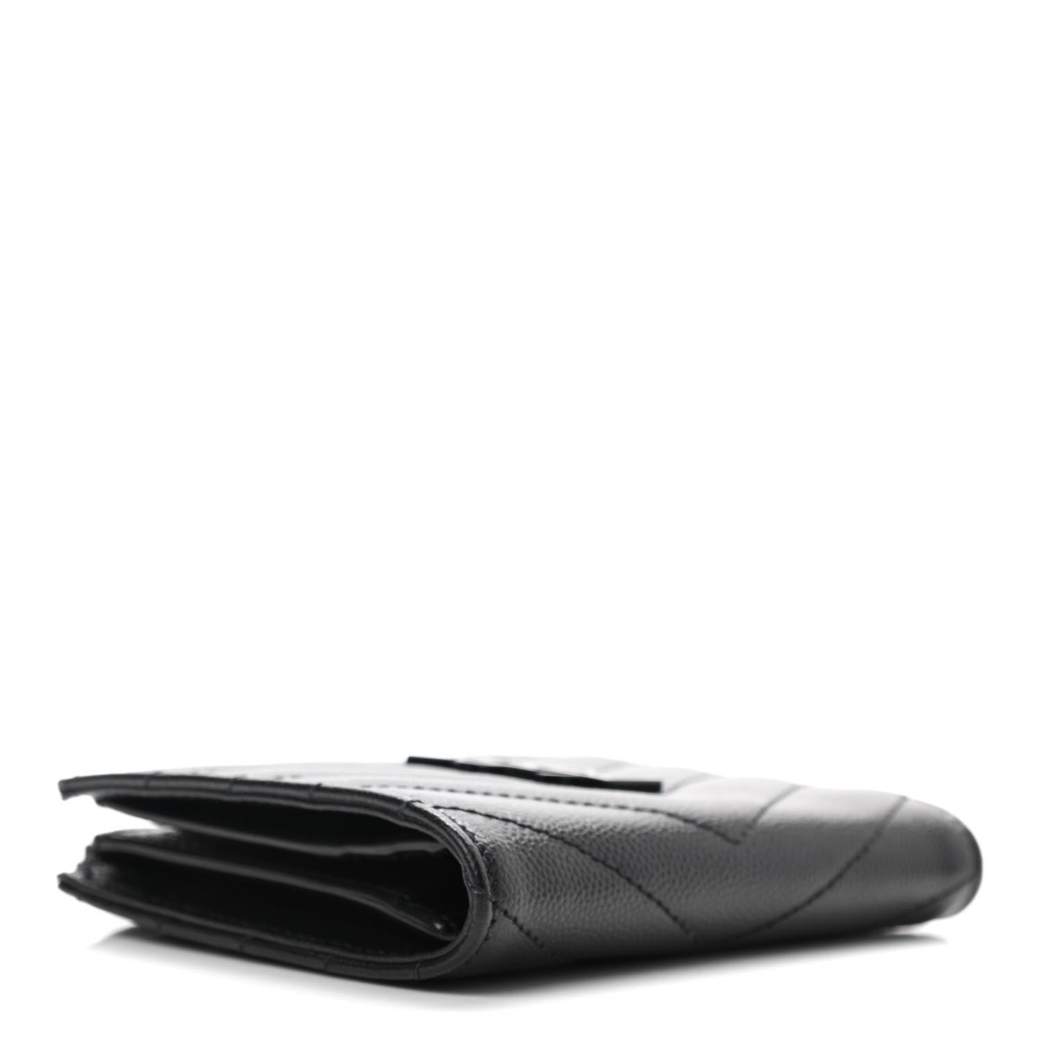 Saint Laurent Grain De Poudre Matelasse Chevron Monogram Zipped Card Case Black 4 of 7
