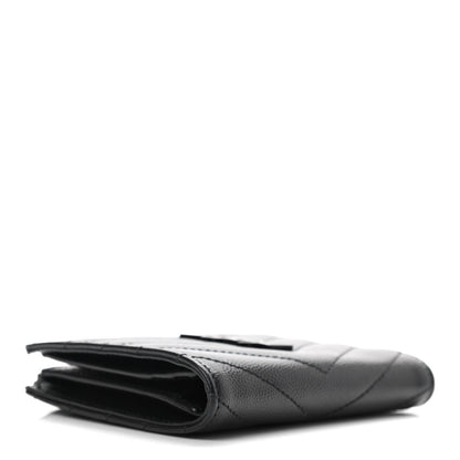 Saint Laurent Grain De Poudre Matelasse Chevron Monogram Zipped Card Case Black 4 of 7