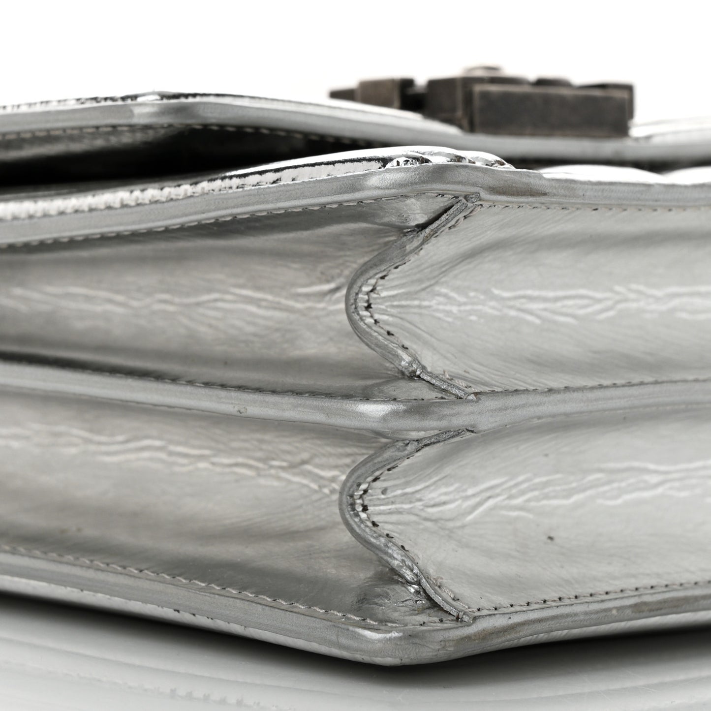 Metallic Goatskin Quilted North South Boy Flap Silver