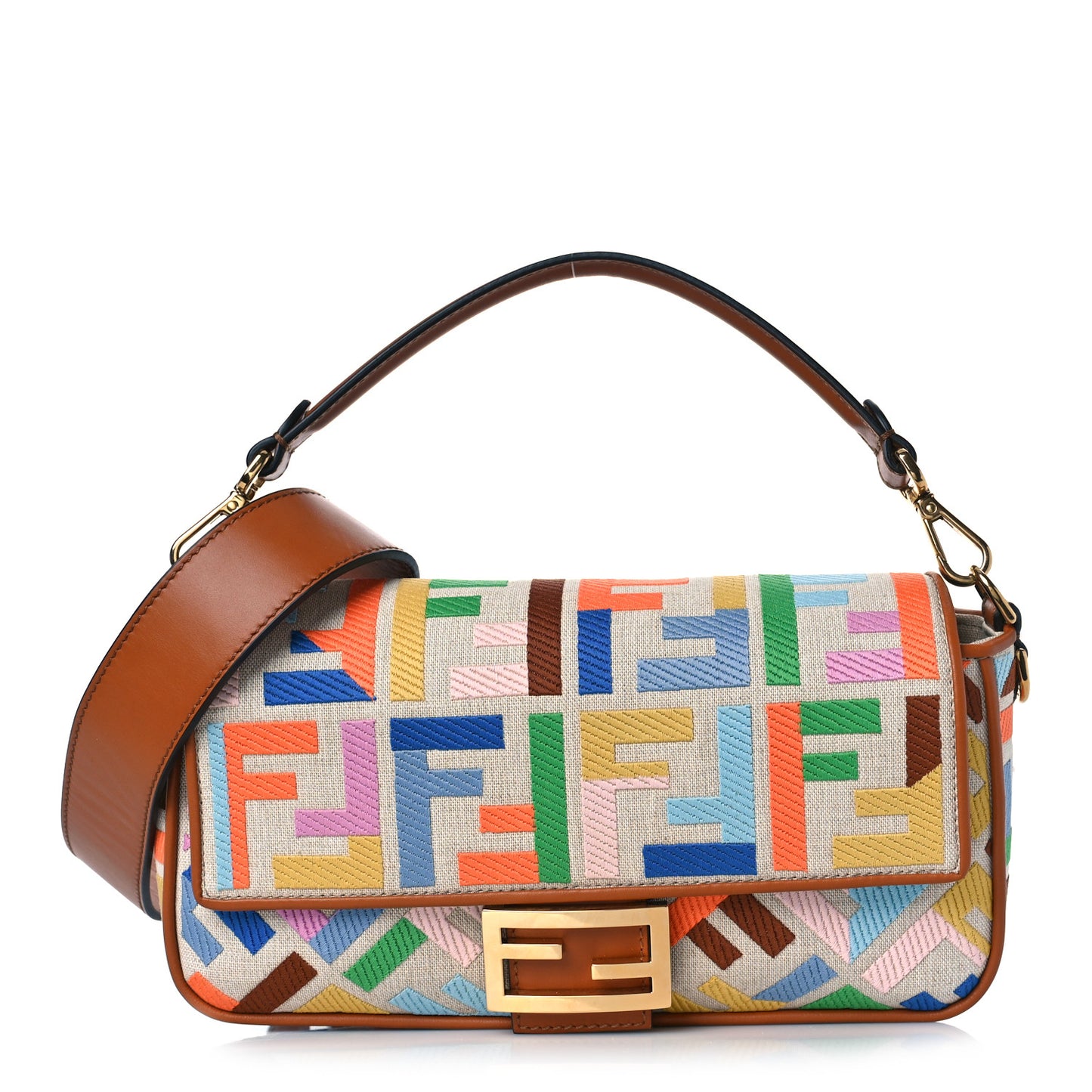 Kuban Canvas Vitello King FF Embroidered Baguette Grezzo Multicolor