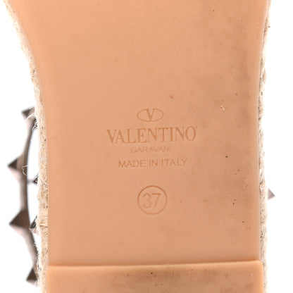 Valentino Garavani Metallic Grained Calfskin Rockstud Ankle Wrap Espadrille 20mm Flats 37 Skin Natural 6 of 10