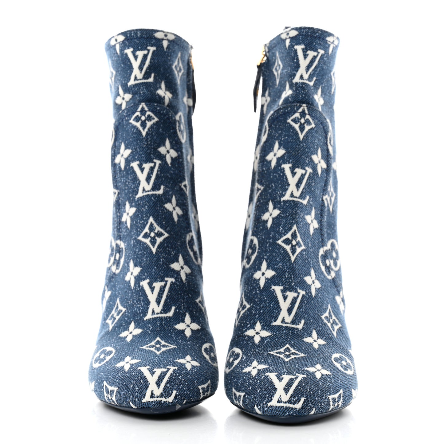 Denim Monogram Silhouette Ankle Boots 38 Navy Blue