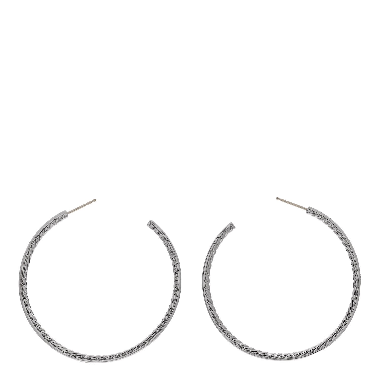 David Yurman Sterling Silver Diamond Large Pave Hoop Earrings 3 of 4