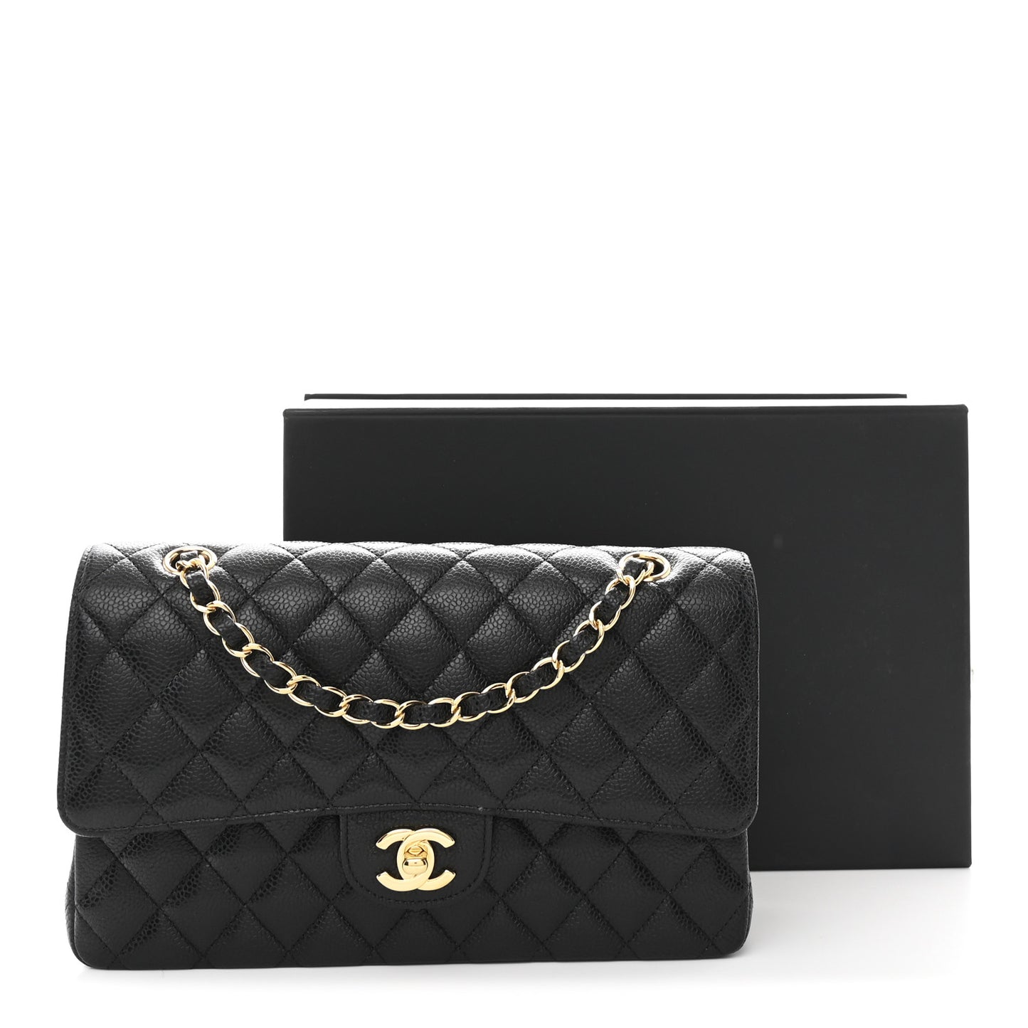 Caviar Quilted Medium Double Flap Black