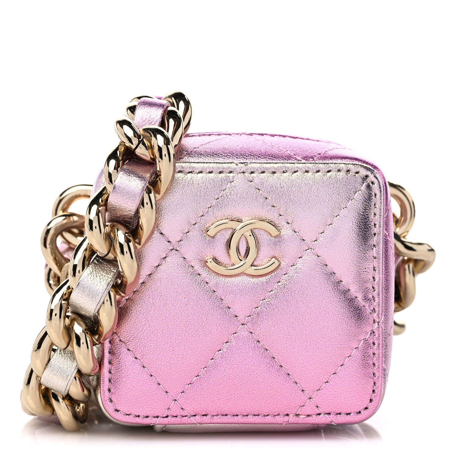Chanel Gradient Metallic Lambskin Quilted Like A Wallet Clutch With Chain Gold Pink 1 of 9