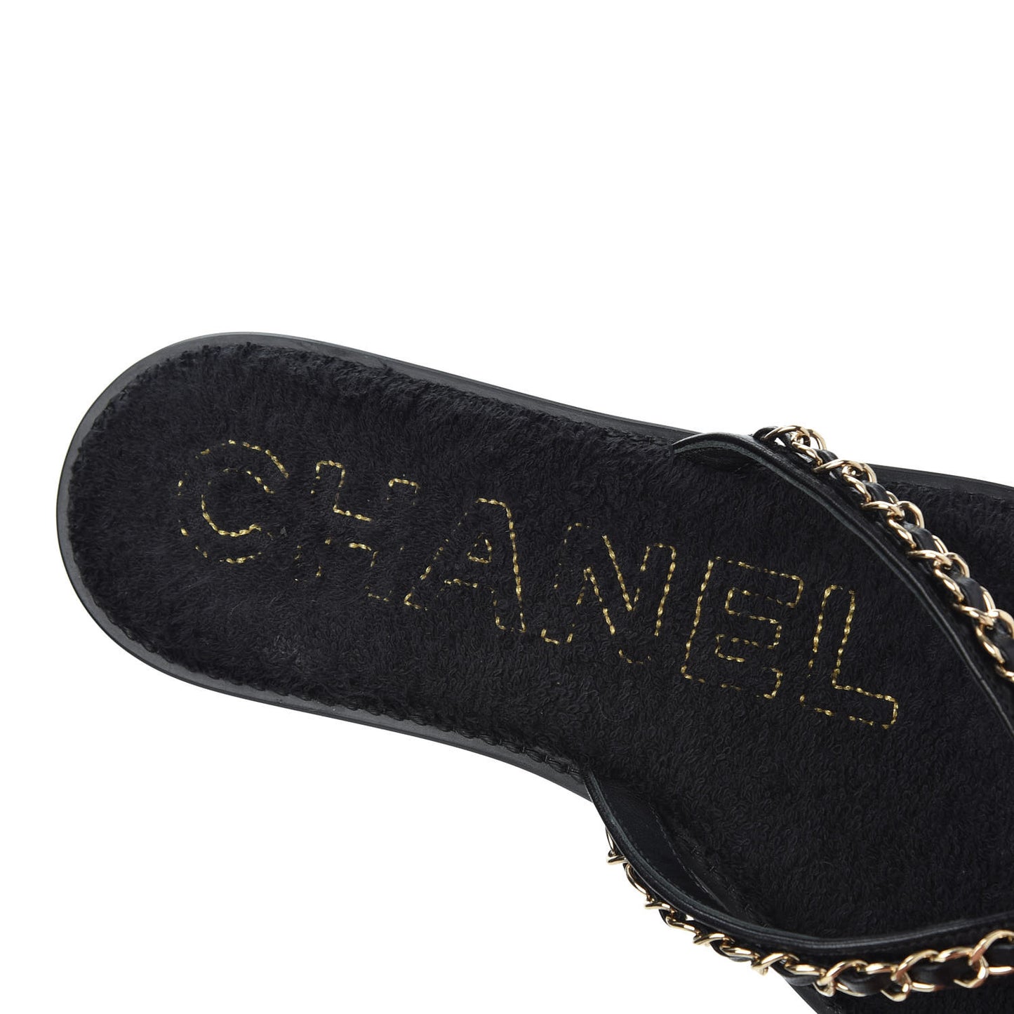 Lambskin CC Chain Thong Sandals 39 Black