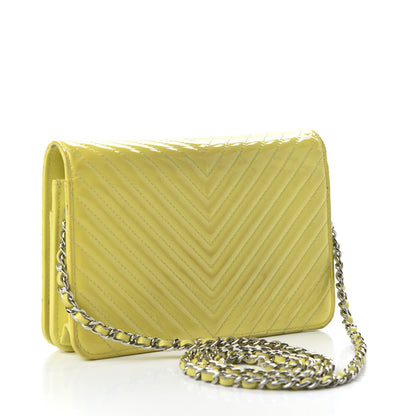Chanel Patent Quilted Chevron Diamond CC Wallet On Chain WOC 3 of 13