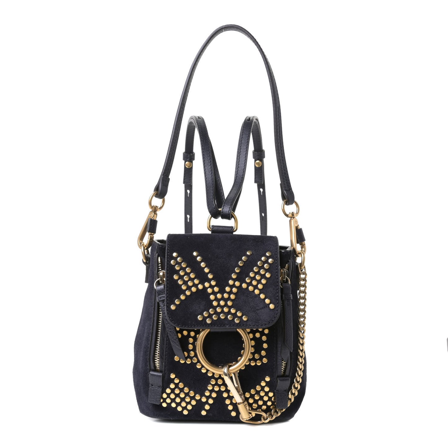 Suede Calfskin Studded Mini Faye Backpack Full Blue