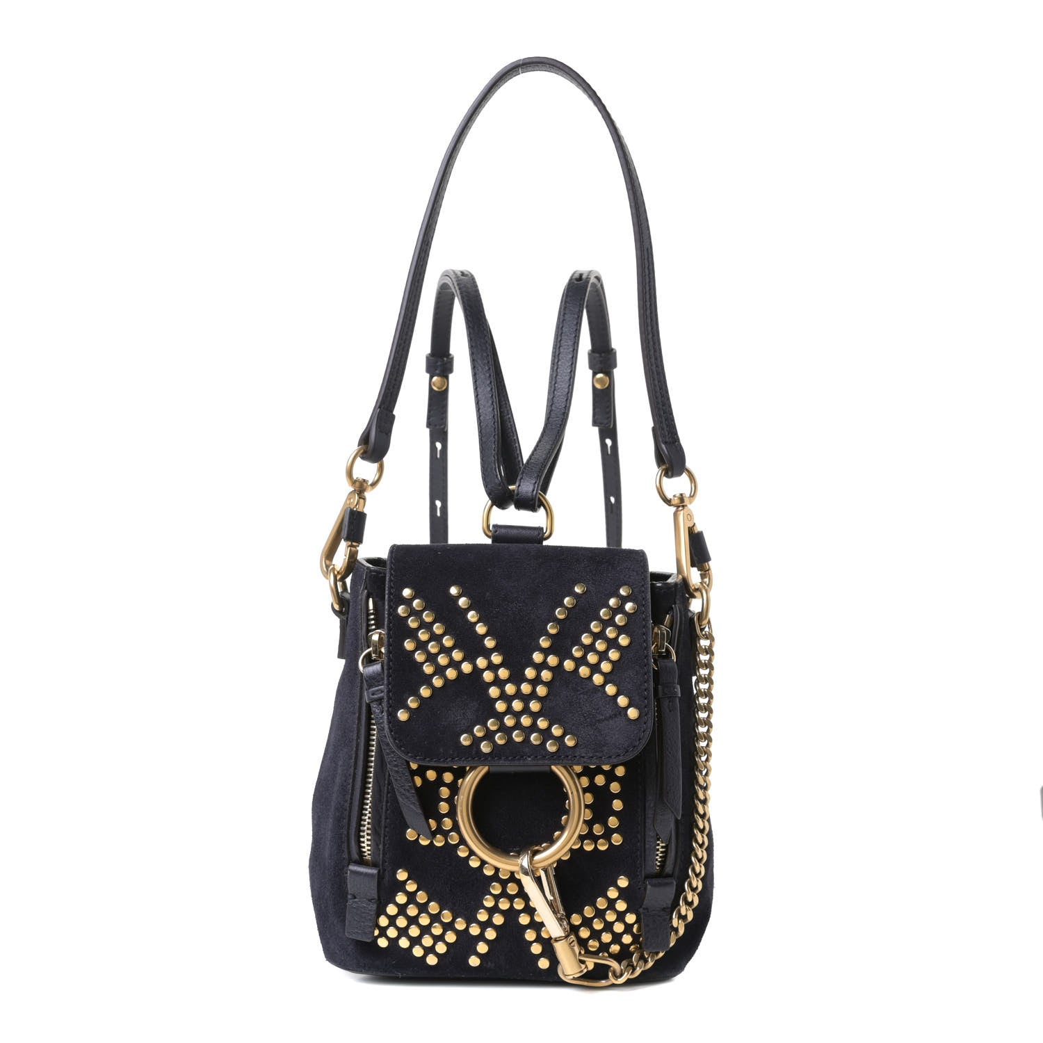 Chloe Suede Calfskin Studded Mini Faye Backpack Full Blue 2 of 12