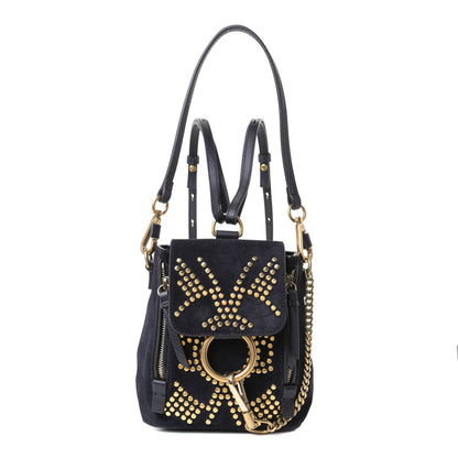 Chloe Suede Calfskin Studded Mini Faye Backpack Full Blue 2 of 12