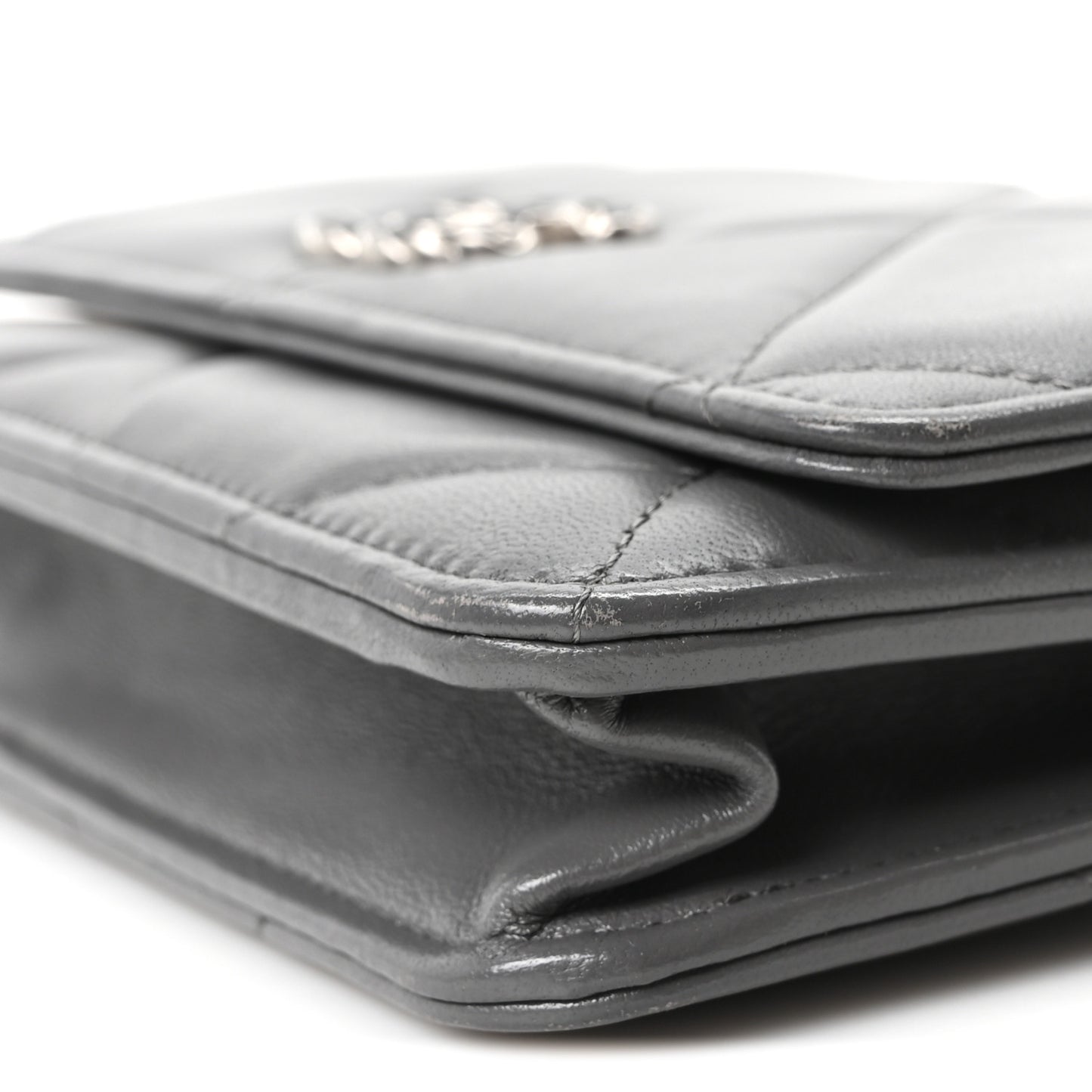 Lambskin Quilted Chanel 19 Wallet On Chain WOC Grey