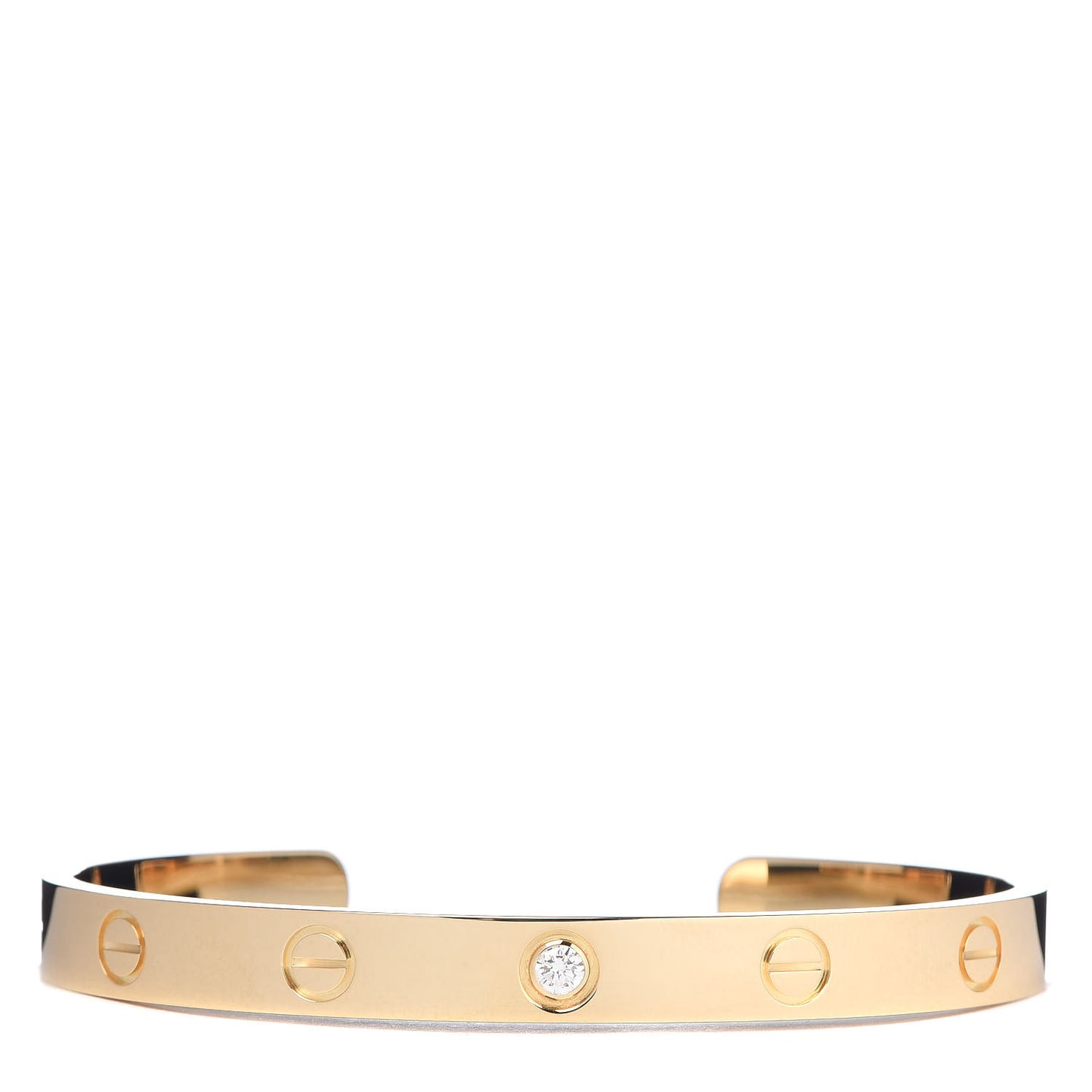 18K Yellow Gold 1 Diamond LOVE Cuff Bracelet 17